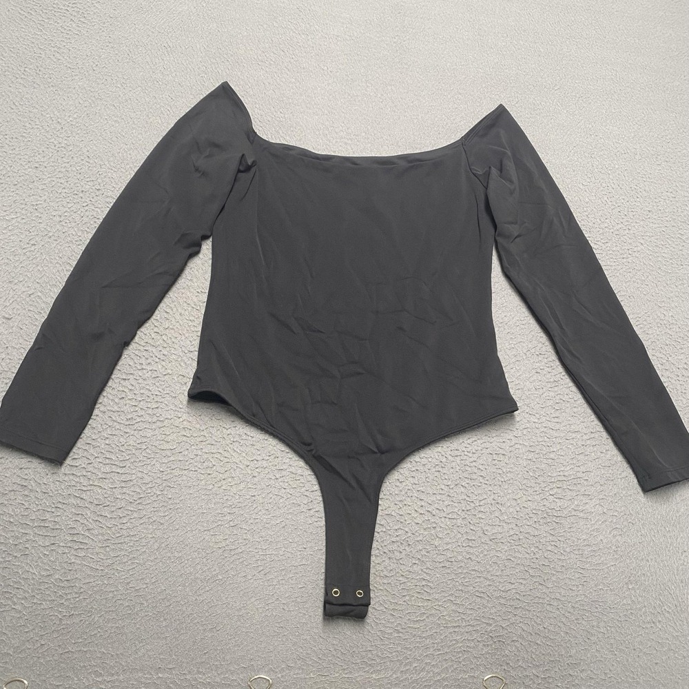 Inlyric Bodysuit Womens M Black Long Sleeve Off Shoulder Thong Shapewear Stretch